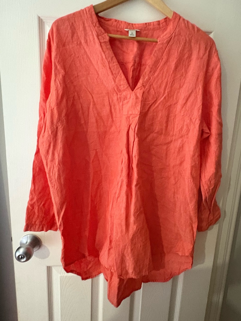 L.L. Bean linen long sleeve orange coral top size XL Maine tunic